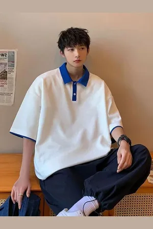 HERE&NOW Men Solid Polo Collar Oversized T-shirt