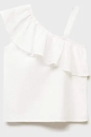 MANGO Schiffli Embroidered One Shoulder Top