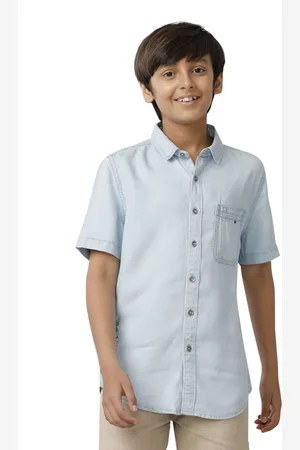 UNDER FOURTEEN ONLY Boys Spread Collar Solid Cotton Casual Shirt