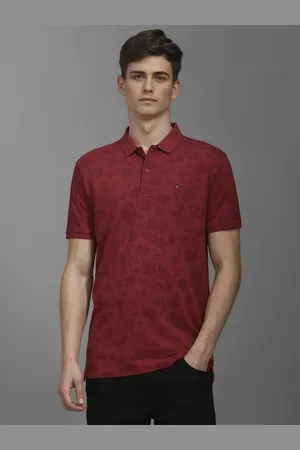 Louis Philippe Men Floral Printed Polo Collar Slim Fit Cotton T-shirt