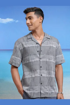 LocoMotive Men Cuban Collar Checked Cotton Relaxed Fit Casual Shirt