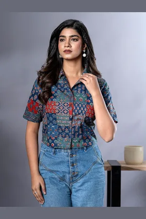 Roadster The Lifestyle Co Ethnic Printed Pure Cotton Cuban Collar Shirt Style Top