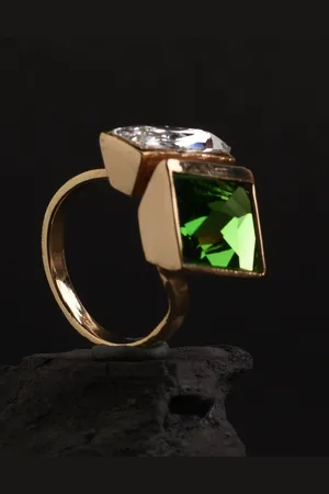 XPNSV Gold-Plated Two-Tone Crystal-Studded Anti-Tarnish Adjustable Open Band Ring