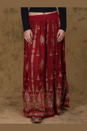 Exotic India Embroidered & Printed A-Line Maxi Skirt
