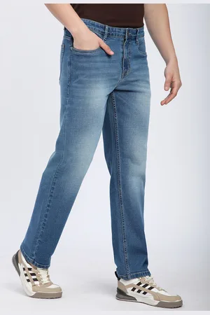 Beyoung Men Soft Blue Raw Regular Fit Jeans