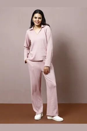 ATHENA Self Design Shirt Collar Long Sleeves T-Shirt With Trouser