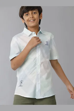 UNDER FOURTEEN ONLY Boys Spread Collar Checked Cotton Casual Shirt