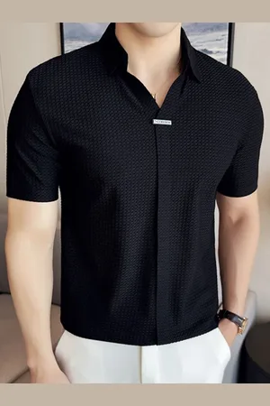 HERE&NOW Men Polo Collar Self Design Casual T-shirt
