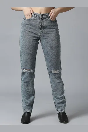Roadster The Lifestyle Co Women Mildly Distressed Straight Fit Pure Cotton Jeans