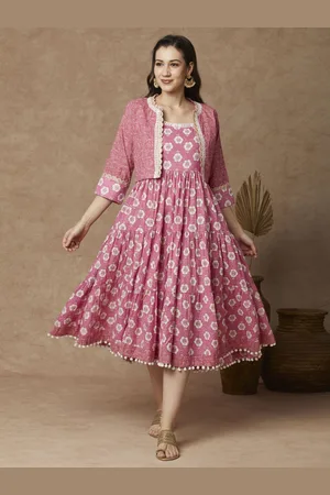 FASHOR Women Floral Printed A-Line Midi Dress with Printed Jacket
