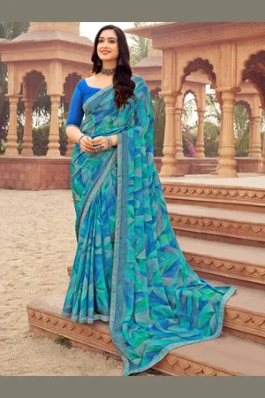 Mitera Women Poly Chiffon Saree With Unstitched Blouse Piece