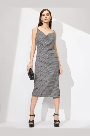 Globus Print Cowl Neck Satin Sheath Midi Dress