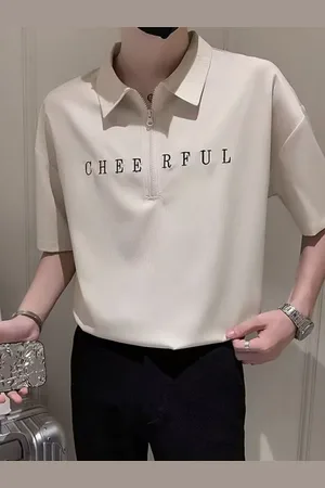 HERE&NOW Men Typography Printed Polo Collar Oversized T-shirt