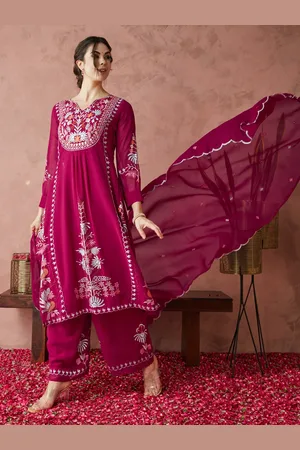 RAJGRANTH Floral Embroidered Empire Pure Georgette A-Line Kurta with Palazzos & Dupatta