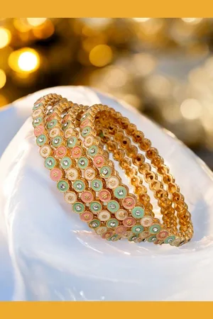 Lucky Jewellery Set Of 4 18k Gold Plated Stone Studded Bangles