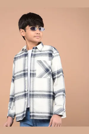 Crimsoune Club Boys Classic Slim Fit Spread Collar Buffalo Checked Cotton Casual Shirt