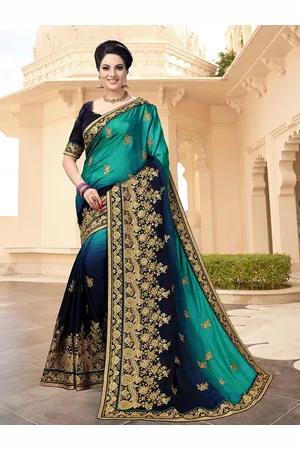 Trendmalls Blue & Green Floral Pure Silk Mysore Silk Saree