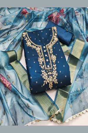 MANVAA Floral Embroidered Beads and Stones Unstitched Dress Material