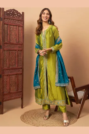 Chhabra 555 Ethnic Motifs Embroidered Notch-Neck A-Line Kurta With Trousers & Dupatta