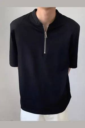 HERE&NOW Men Solid Mandarin Collar Oversized T-shirt