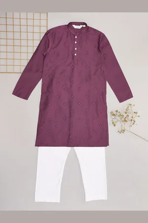 Pantaloons Boys Floral Embroidered Sequinned Straight Kurta With Pyjama