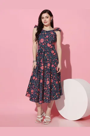Moda Rapido Women Floral Print Flutter Sleeve Fit & Flare Dress