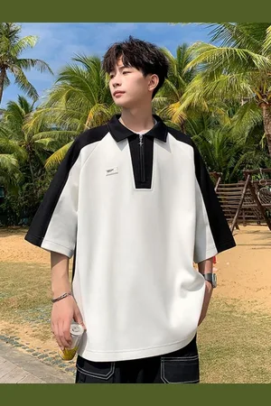 HERE&NOW Men Colourblocked Polo Collar Oversized T-shirt