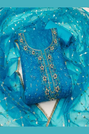 MANVAA Floral Embroidered Sequinned Organza Unstitched Dress Material