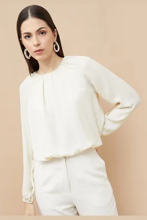 Lifestyle Women Round Neck Raglan Sleeves Blouson Top