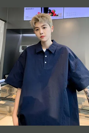 HERE&NOW Men Solid Polo Collar Oversized T-shirt