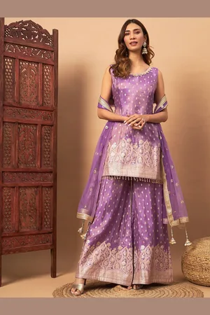 Chhabra 555 Floral Embroidered Sequinned Work Straight Kurta With Palazzo And Dupatta