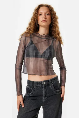 Koton Women Solid Round Neck Crop Top