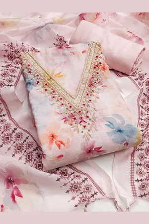 MANVAA Floral Printed Beads Unstitched Dress Material
