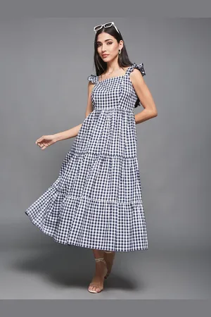 Miss Chase Women Checked Fit - Flare Midi Dress