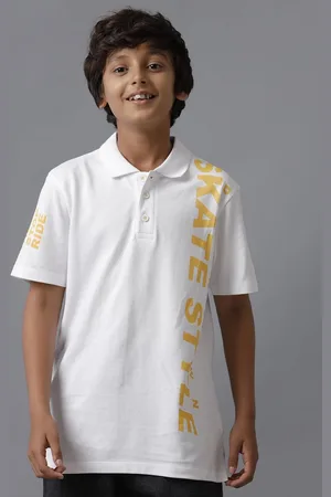 UNDER FOURTEEN ONLY Boys Typography Printed Polo Collar Cotton T-shirt