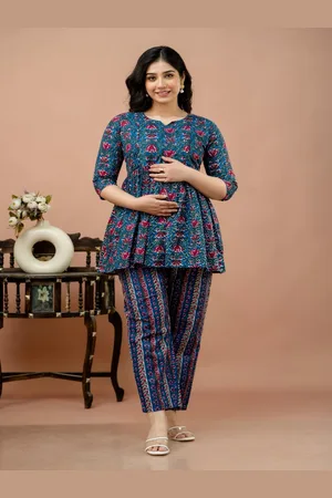 Celebravo Floral Printed Notch Neck Pleated Anarkali Pure Cotton Kurta With Trousers