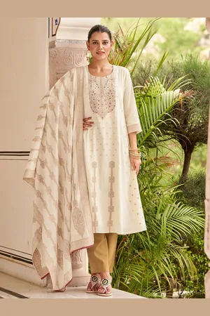 DRESOUL Women Pure Cotton Jacquard Anarkali Kurta with Pyjamas & Dupatta
