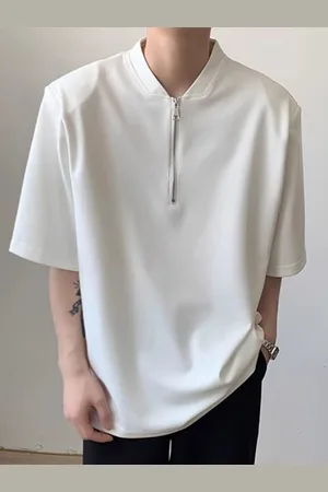 HERE&NOW Men Solid Mandarin Collar Oversized T-shirt