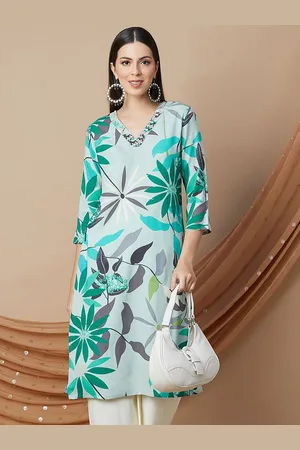 Lifestyle Floral Printed Sequinned V-Neck Straight Kurta