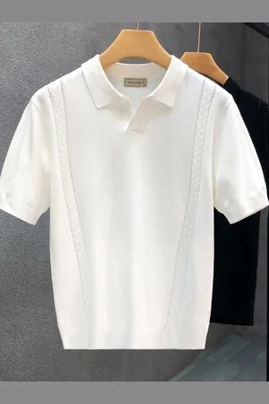 HERE&NOW Men Self Design Polo Collar Oversized T-shirt
