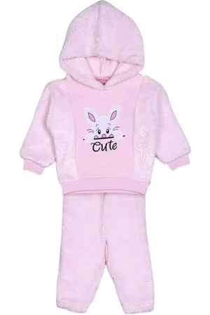 White Snow Infants Girls Embroidered Hooded Fleece Sweatshirt With Trousers