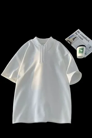 HERE&NOW Men Solid Mandarin Collar Oversized T-shirt