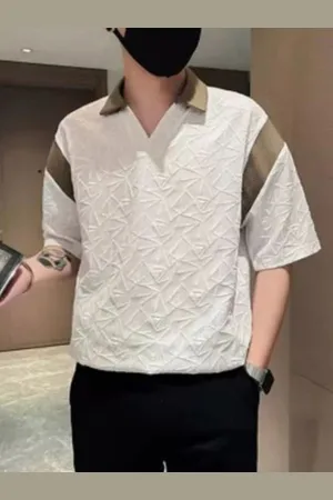 HERE&NOW Men Self Design Polo Collar T-shirt