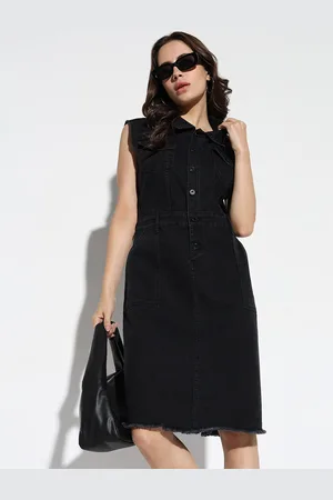 SHOWOFF Women Solid Denim A-Line Knee Length Dress