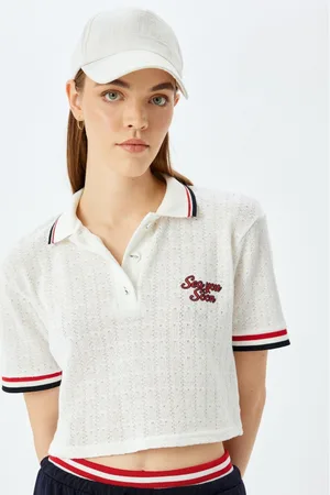 Koton Women Self Design Polo Collar T-shirt