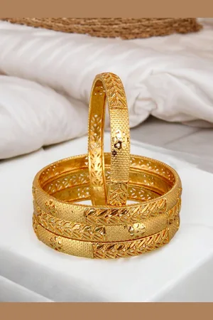 Lucky Jewellery Set of 4 Traditional Designer 18KT One Gram Gold Plated Bangles