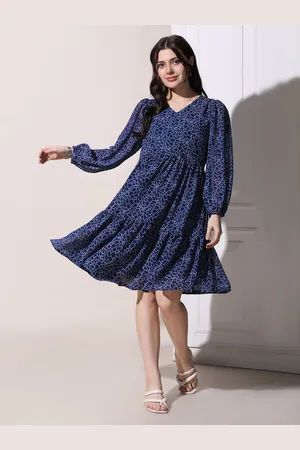 Moda Rapido Women Animal Print Puff Sleeve Georgette A-Line Midi Dress