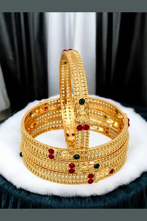 Lucky Jewellery Set of 4 Stone Studded 18KT One Gram Gold Plated Bangles