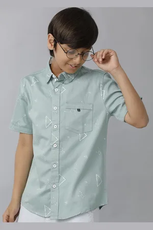 UNDER FOURTEEN ONLY Boys Spread Collar Geometric Printed Cotton Casual Shirt