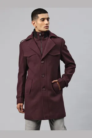 Pierre Carlo Men Double Collar Tweed Trench Coat